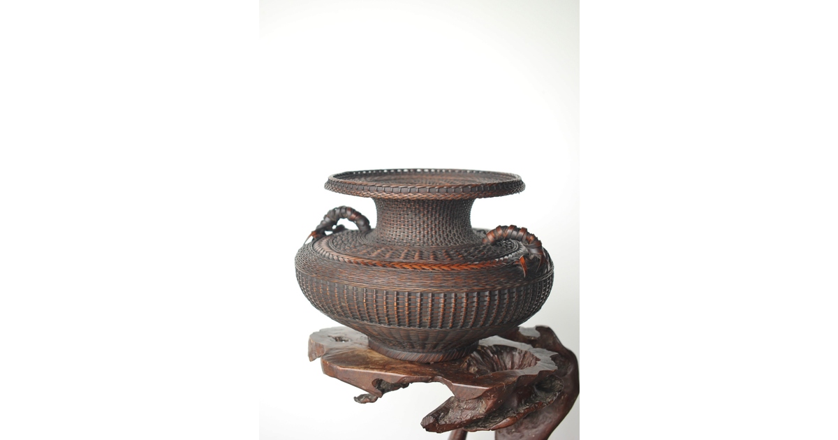飯塚鳳斎 牡丹籠 竹花籠 U334｜骨董店 のびる 古美術 骨董 和風建具 蔵