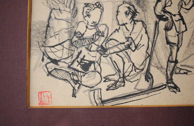 木村荘八 時代小説挿絵 肉筆原画 木村初枝鑑定額装 Z471｜骨董店