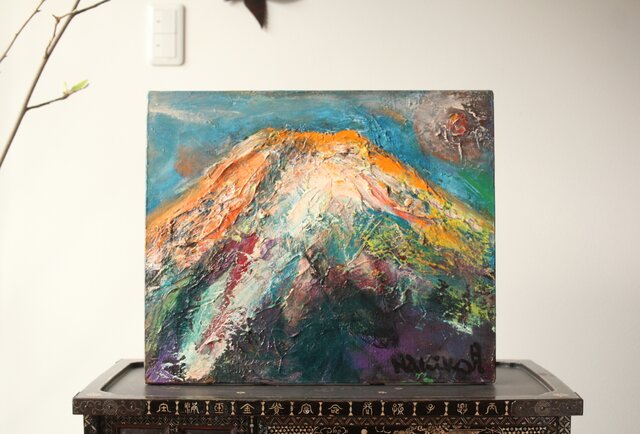 月形那比古『山』油彩 サイン有 Z402｜骨董店 のびる 古美術 骨董 和風