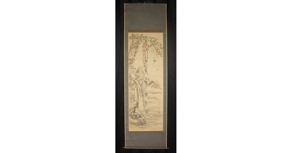 狩野探幽意 石舟筆 群猿図 紙本掛軸 Z939｜骨董店 のびる 古美術 骨董
