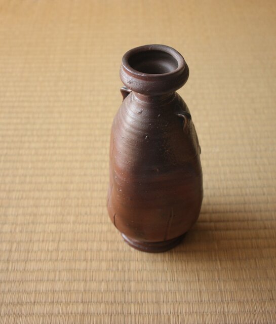 備前焼 人間国宝 金重陶陽作 耳付花入 共箱 M R8532 備前焼 人間