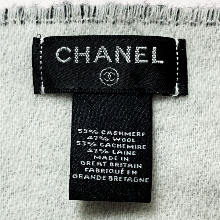 CHANEL シャネル 大判ストール ブラック×ホワイト ココマーク ロゴ柄