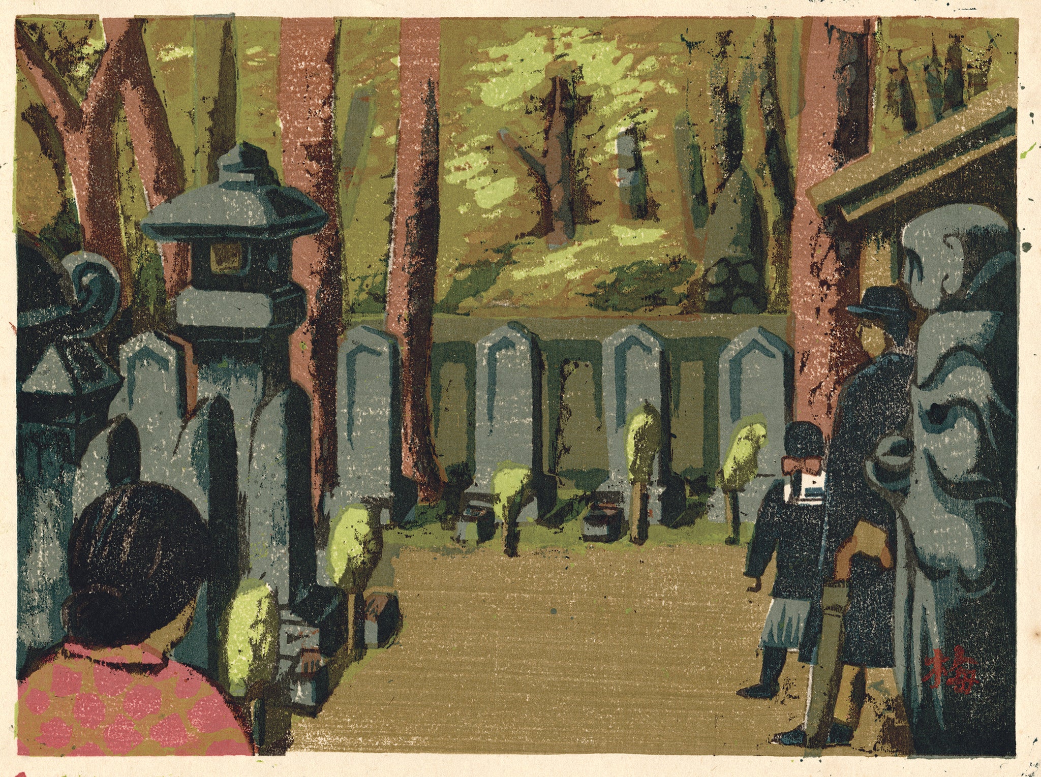 畦地梅太郎：泉岳寺墓地（販売） – Egenolf Gallery Japanese Prints