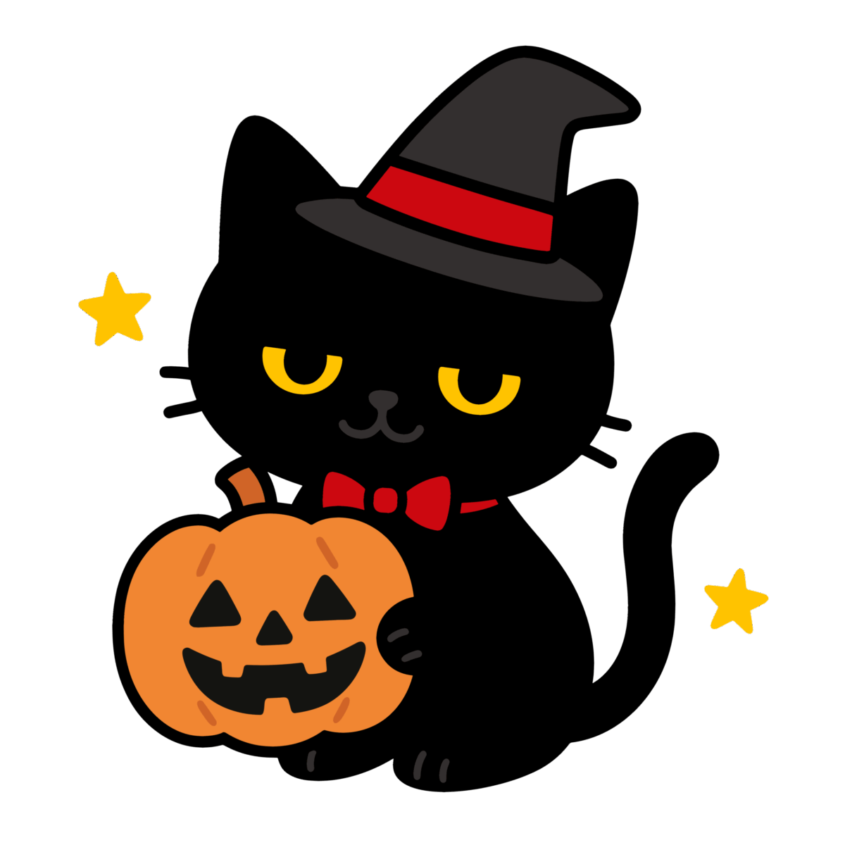 かわいい黒猫がかぼちゃを持っているハロウィンのイラスト