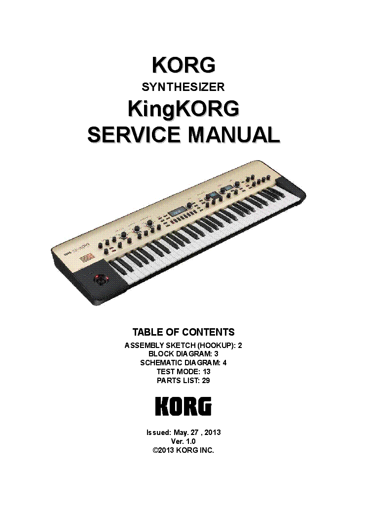 KORG KINGKORG SYNTHESIZER SM Service Manual download, schematics