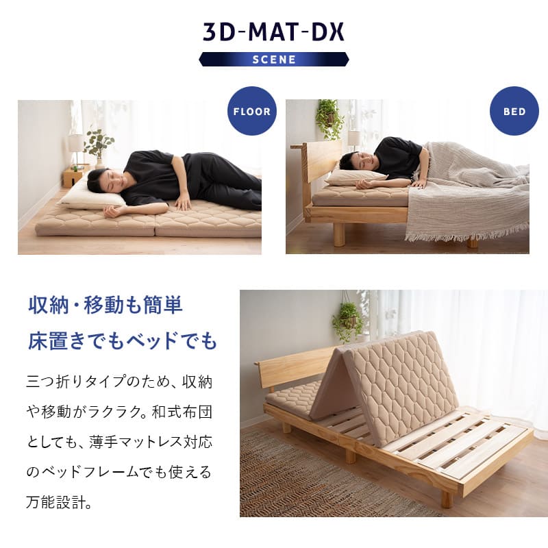 三つ折りマットレス シングル 3D構造体 高反発 ファイバー 丸洗い