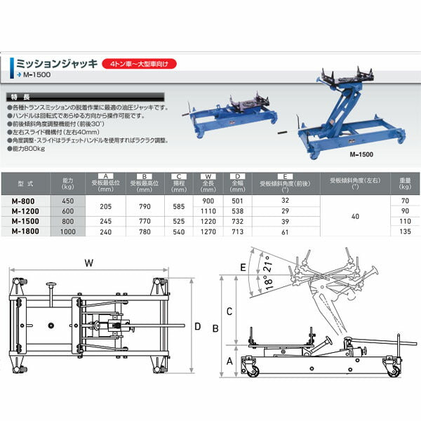 メーカー直送業者便] 長崎ジャッキ ミッションジャッキ 能力800kg 大型