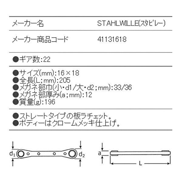 日本正規品 スタビレー 板ラチェットメガネ (25-16X18)(4018754022175