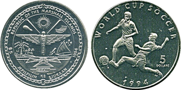 5 Dollars (World Cup Soccer) - Marshall Islands – Numista