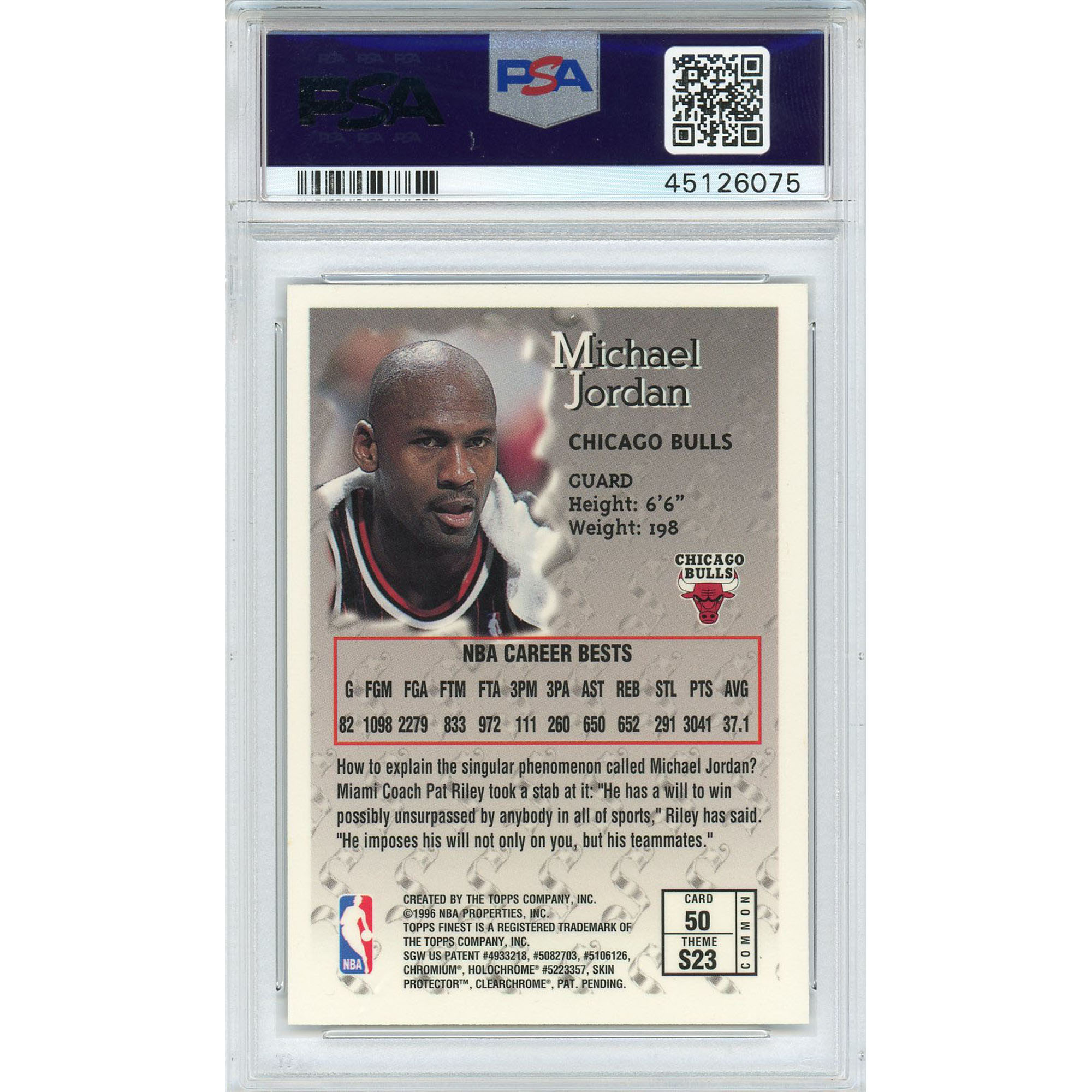 Chicago Bulls Michael Jordan 1996 Topps Finest #50 PSA 10 Card - Topps