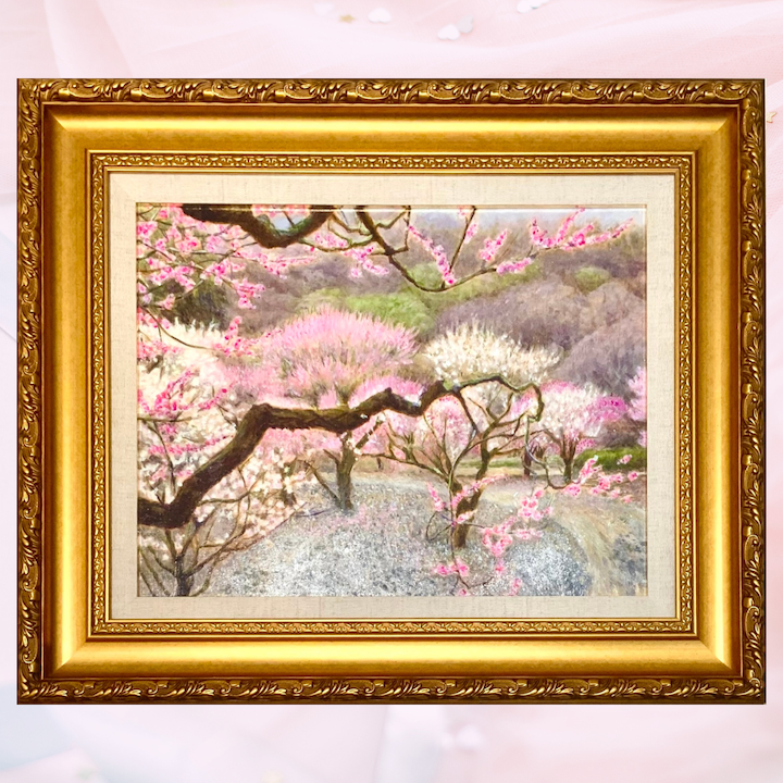 風景画「山に咲く赤椿」油彩画 SM/額付き by 福家佳則 / Fukei-ART