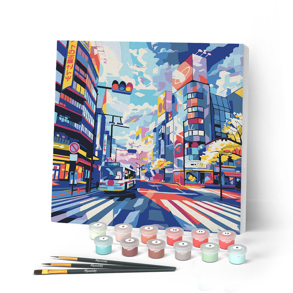 Mini Peinture par Numéros 20x20cm avec cadre Shibuya Pop Art