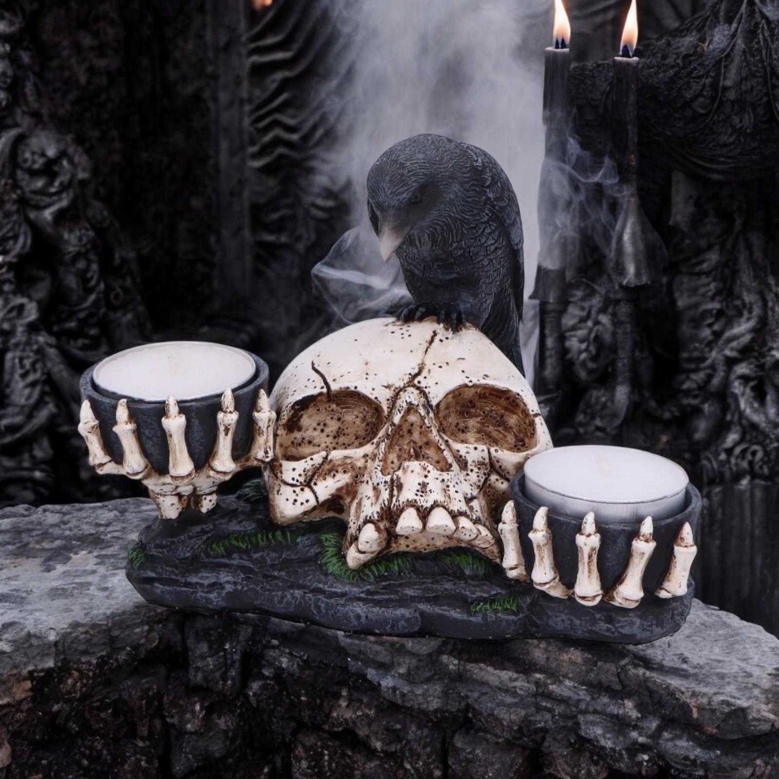 Gothic Skull & Raven Candle Holder - 15cm Decor – OsirisTradingUK