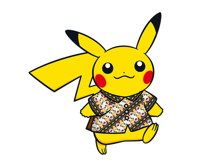 Pikachu wearing a batik shirt