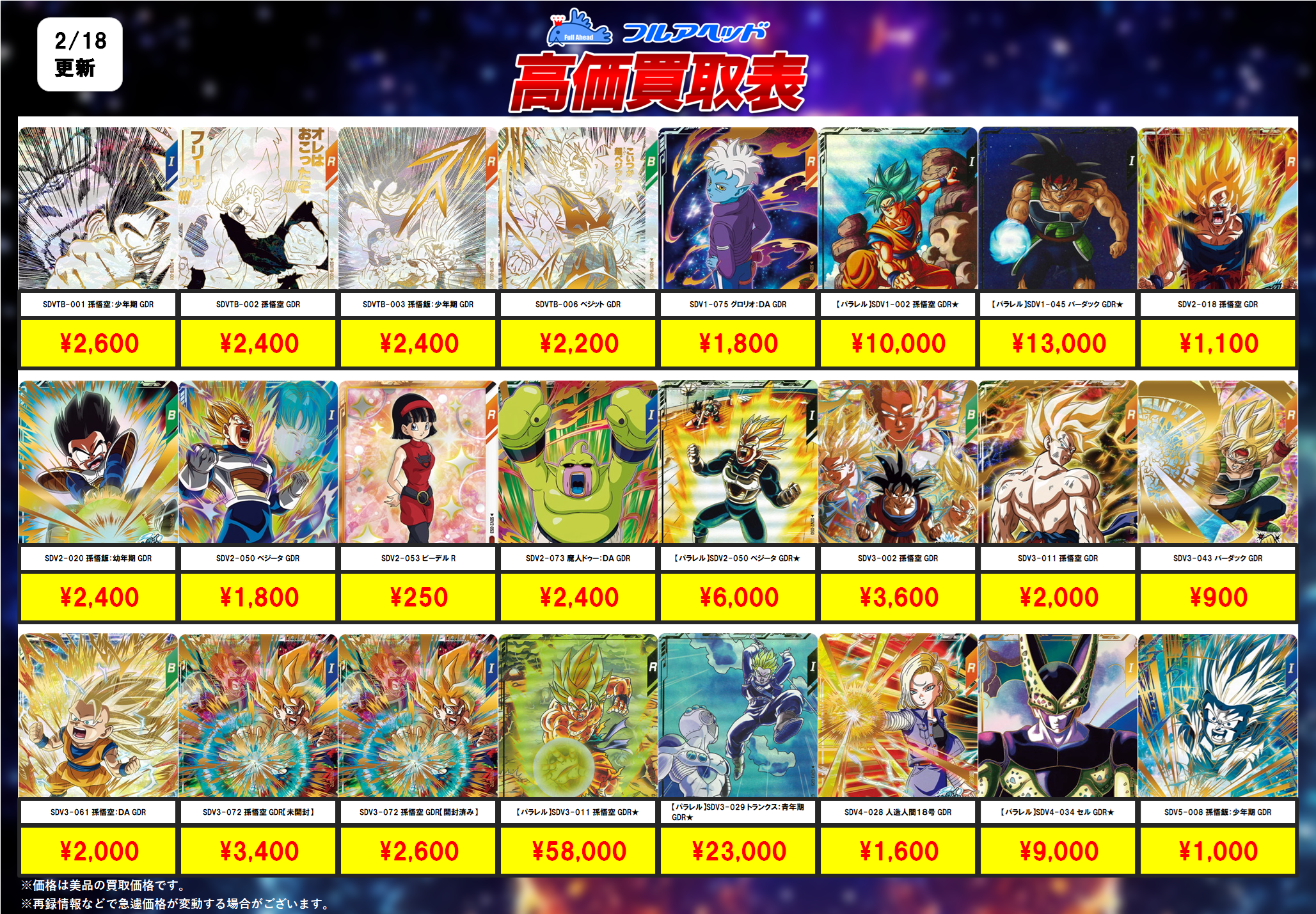 ドラゴンボールダイバーズ】買取表、販売価格の調整を行いました！