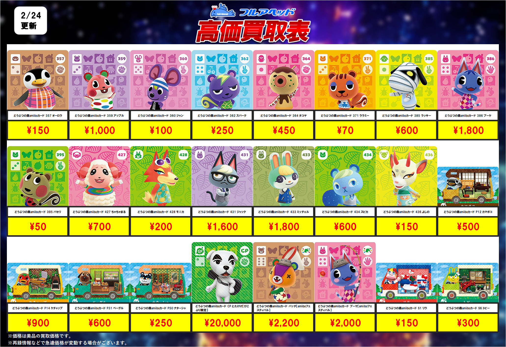 どうぶつの森 amiiboカード – 【フルアヘッド】高価買取表