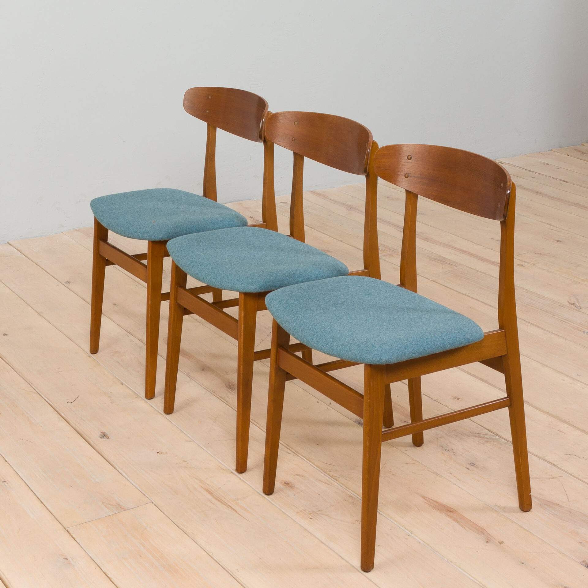 Set of 3 Danish vintage teak Farstrup chairs in new wool