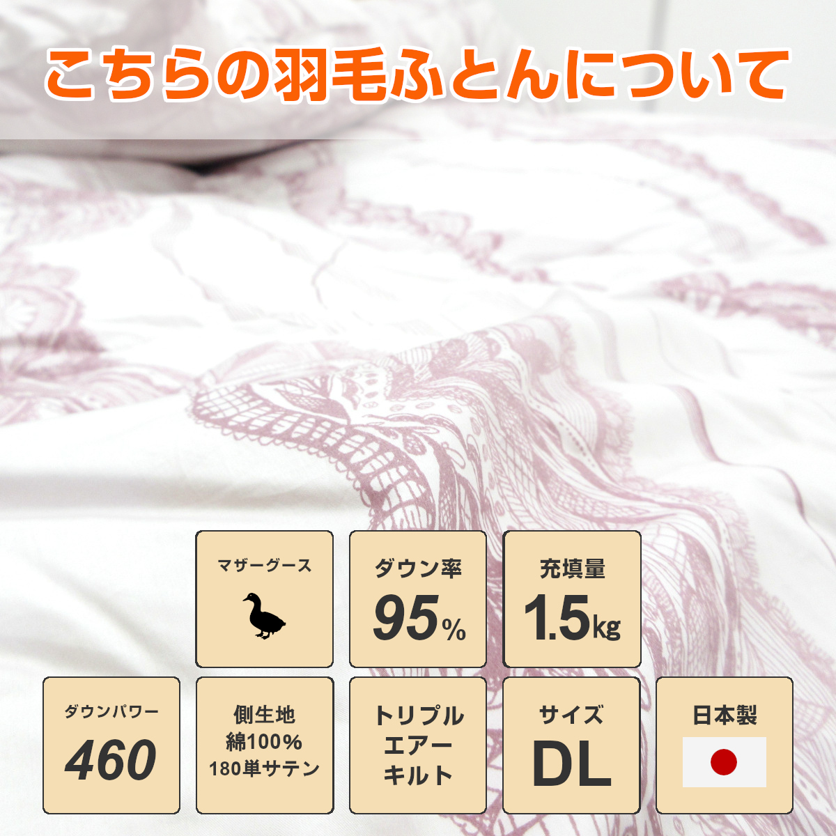 羽毛布団 ダブル ポーランド産ホワイトマザーグース 日本製 生成り 羽毛布団 二層式 セミダブル ポーランド産ホワイトマザーグース95