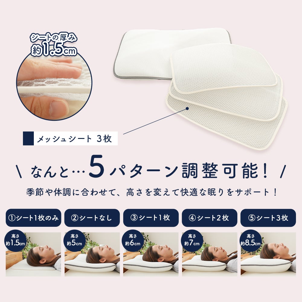 会員セール価格20%OFF】枕 高さ調整 3枚シート 洗える メッシュ 40