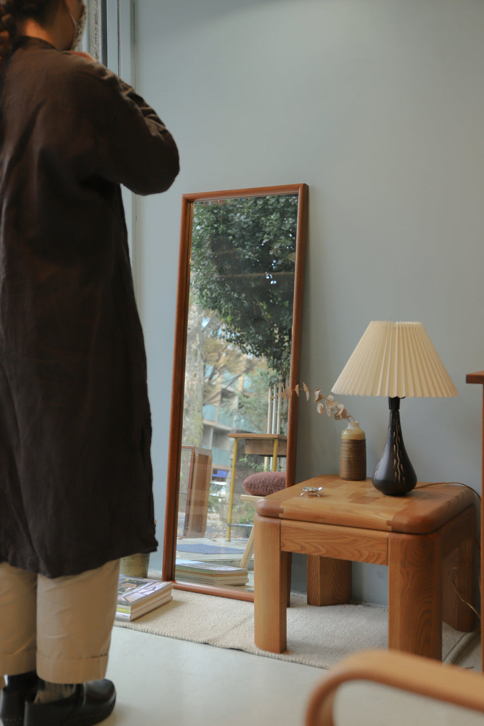 ウォールミラー チーク材 壁掛け 鏡 姿見 インテリア/Teakwood Long