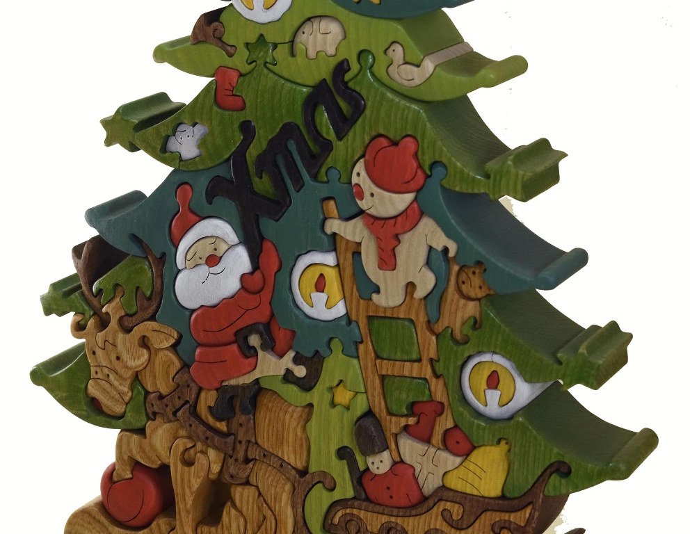 木工パズルクリスマスツリー3（色付き） 積み木 積木 つみき 木の