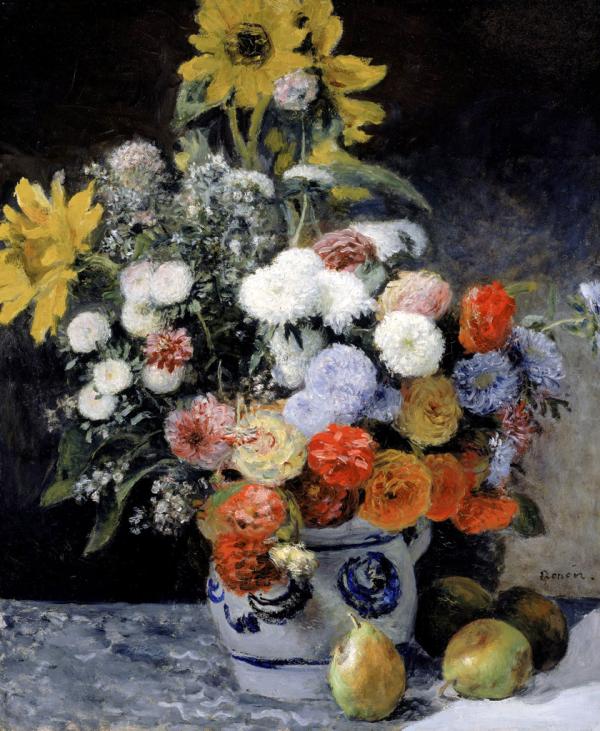 ピエール＝オーギュスト・ルノワール 「陶器の花瓶と花」の画像