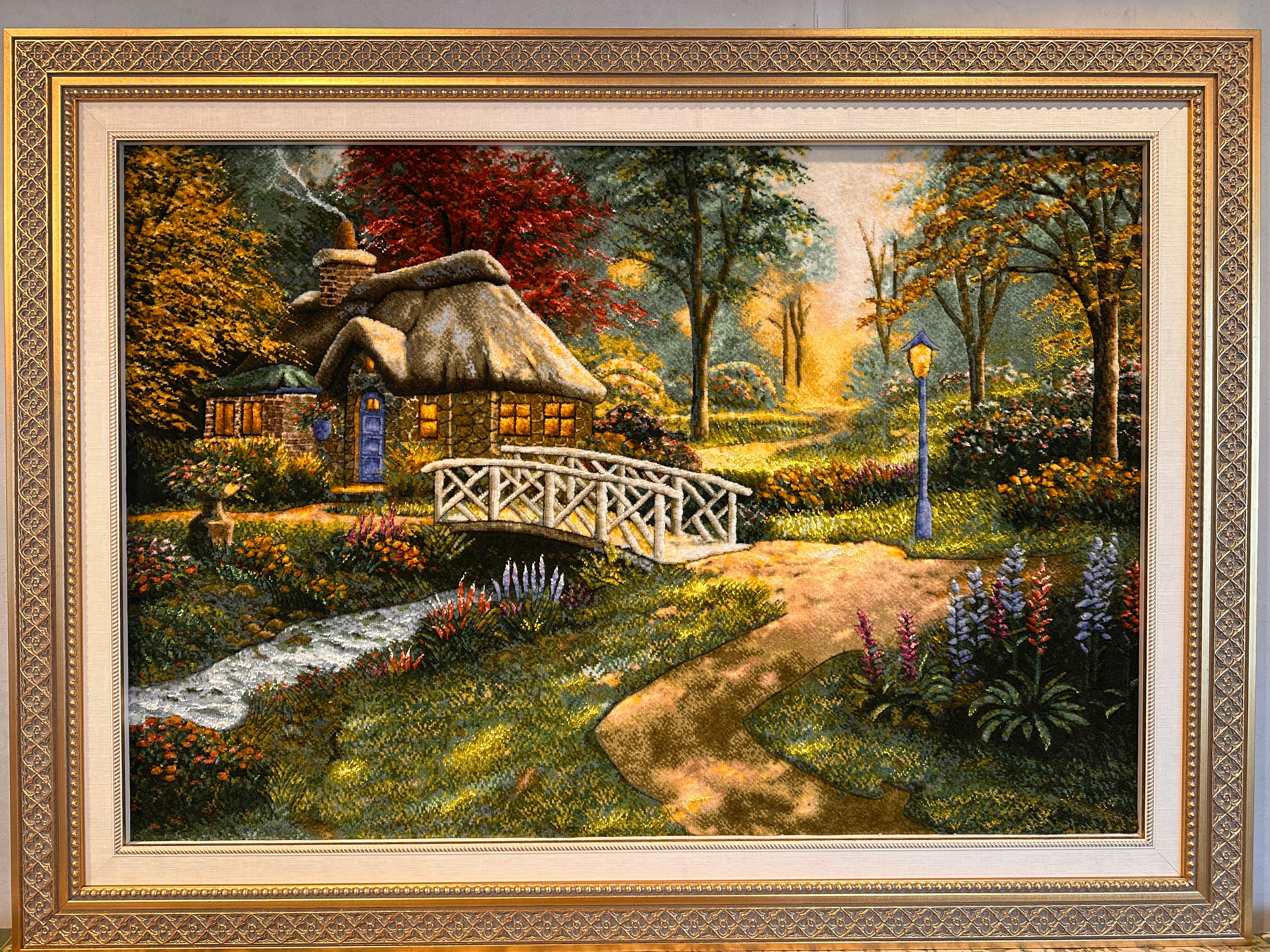 新着】ペルシャ絵画絨毯 [絨毯65×95cm [額込]82×111cm 手織り(PPC-0090