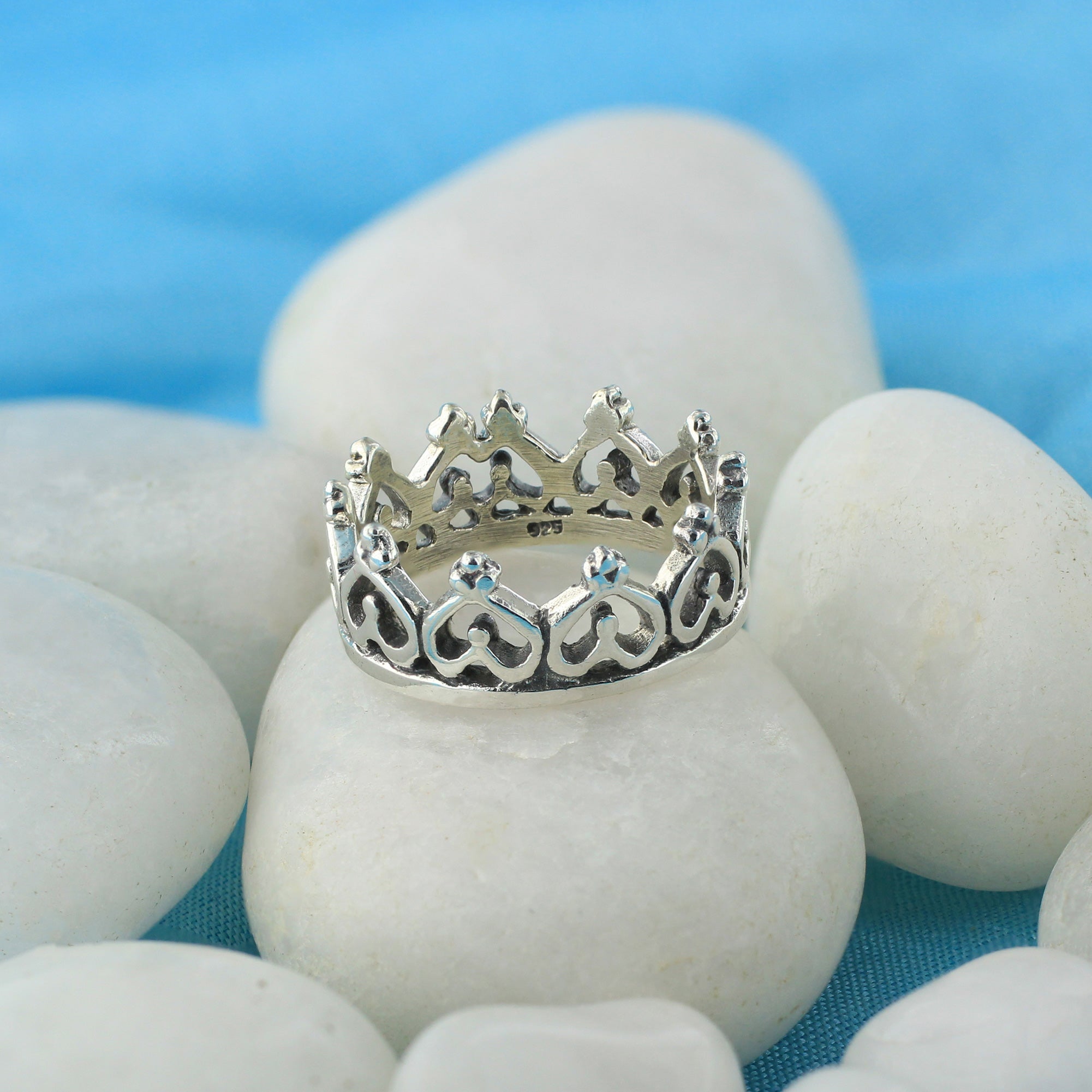 Heart Imperial King Crown 925 Sterling Silver Band Ring - GR489