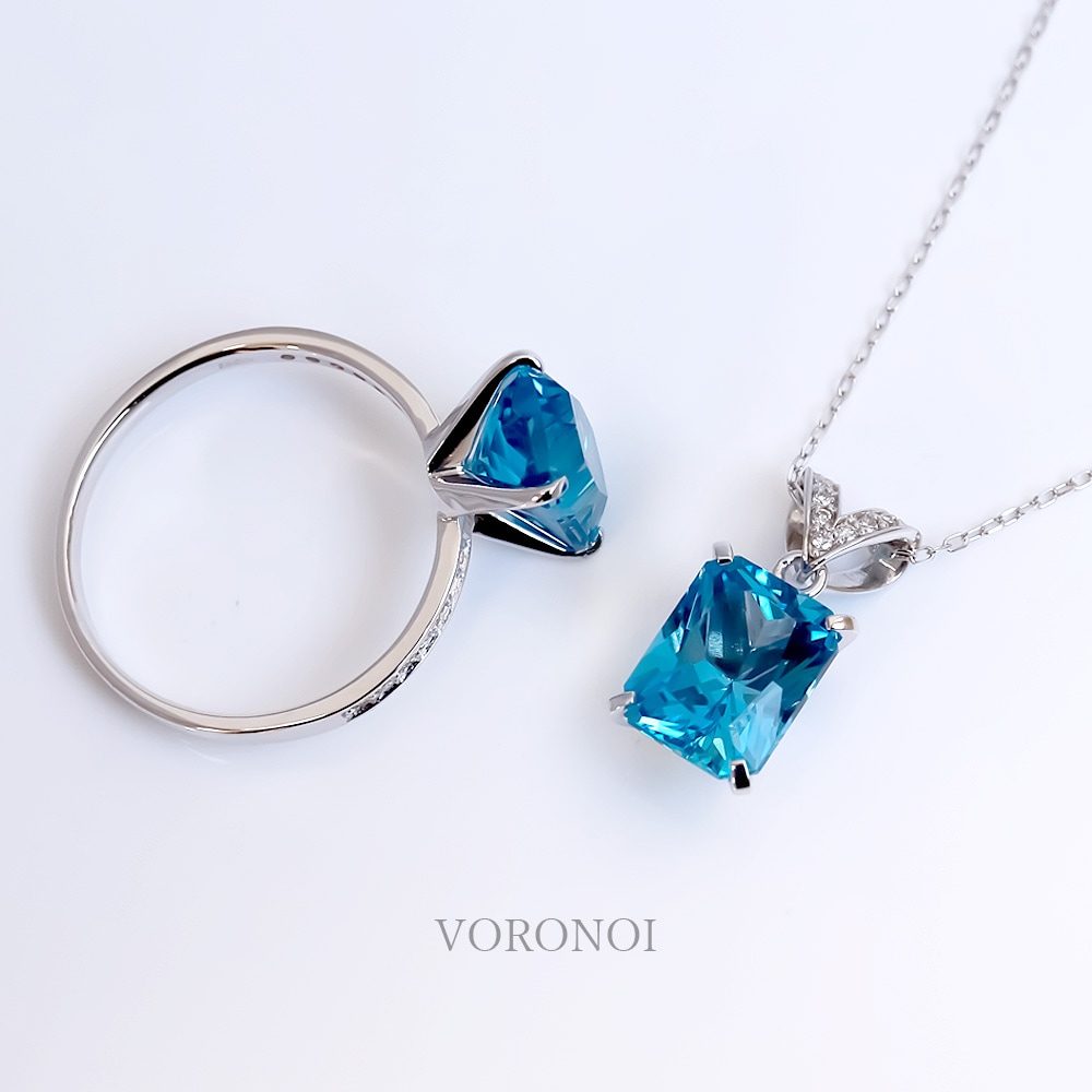 数量限定】VORONOI Open Setting エメラルドカット「スイスブルー