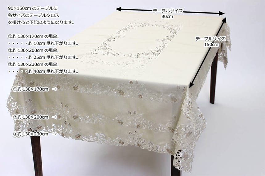 Rose Metopes カットワーク刺繍 テーブルクロス 約130×230cm