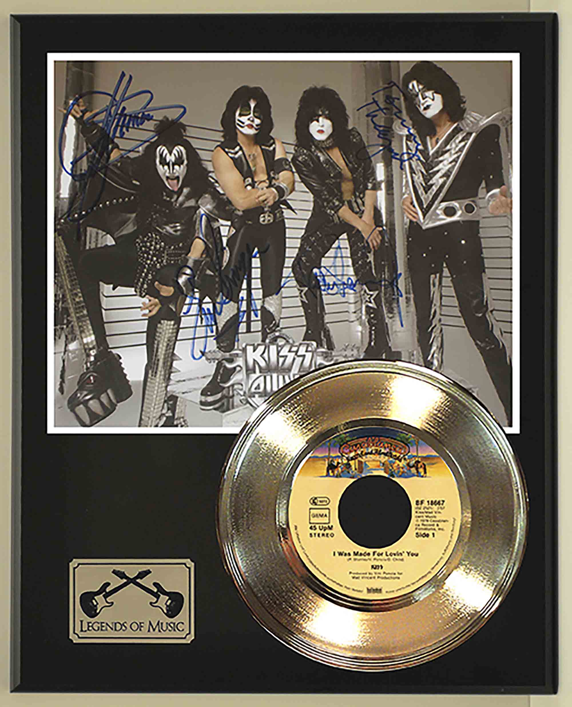 Kiss - I Was Made For Lovin You Reproduction Signed Gold 45 Record