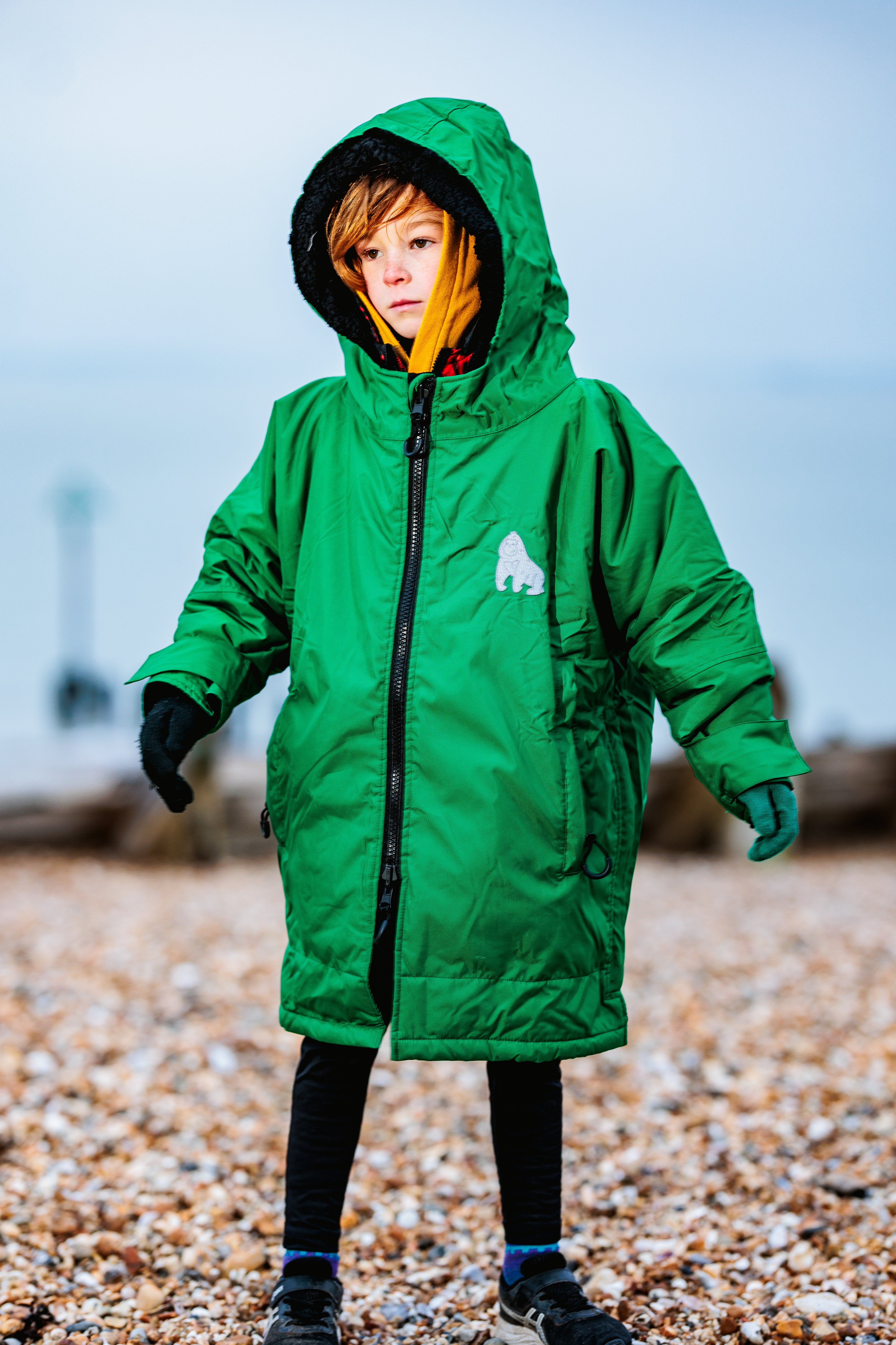 Full Zip ECO Waterproof Dry Changing Robe - Kids - Green (age 1 to