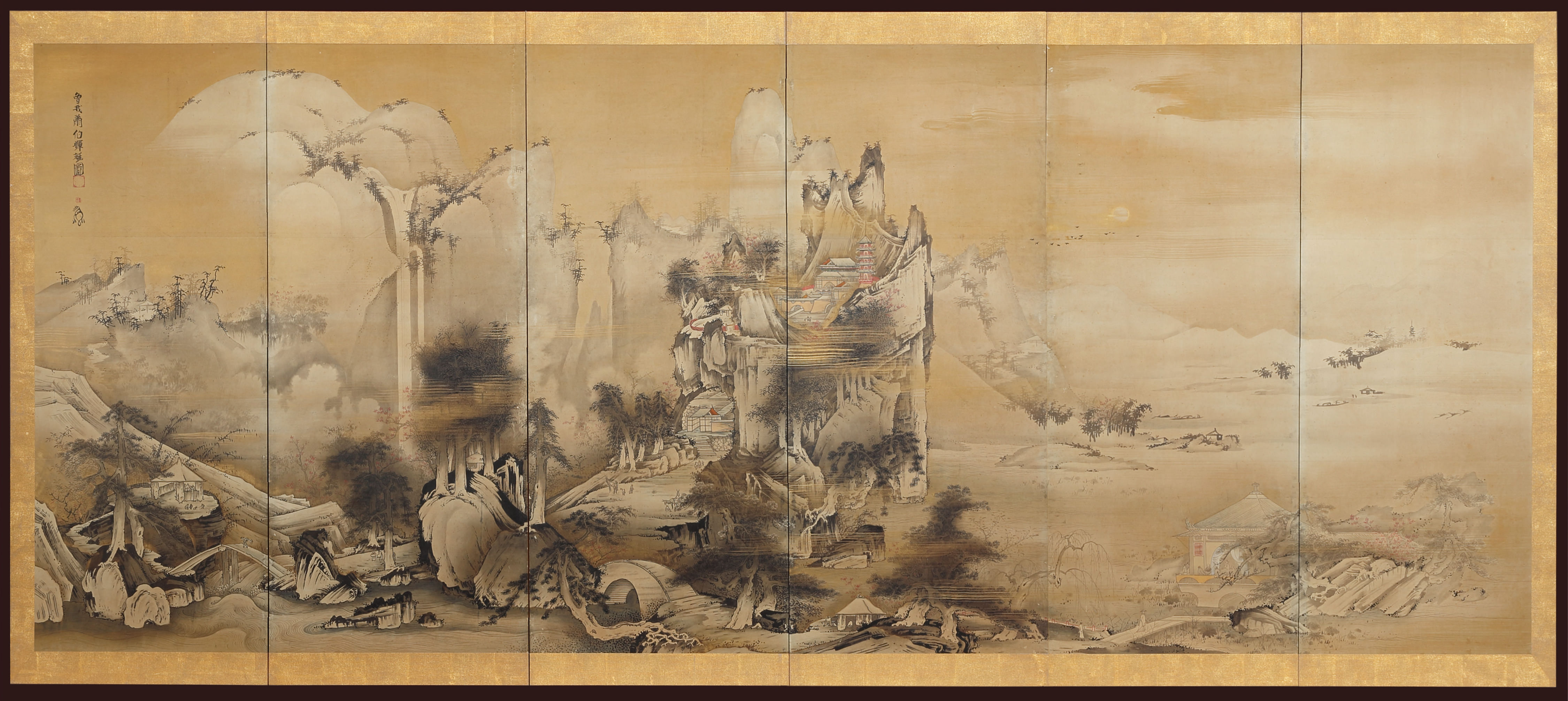 楼閣山水図屏風（別称：月夜山水図屏風）｜作品紹介｜キヤノン 綴