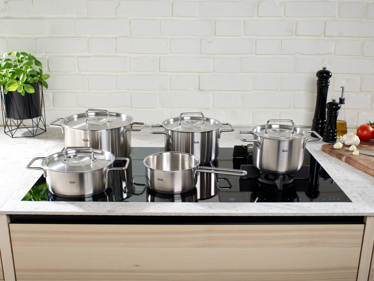 Fissler Pure Collection 5-piece set with metal lids, 3 Stockpots
