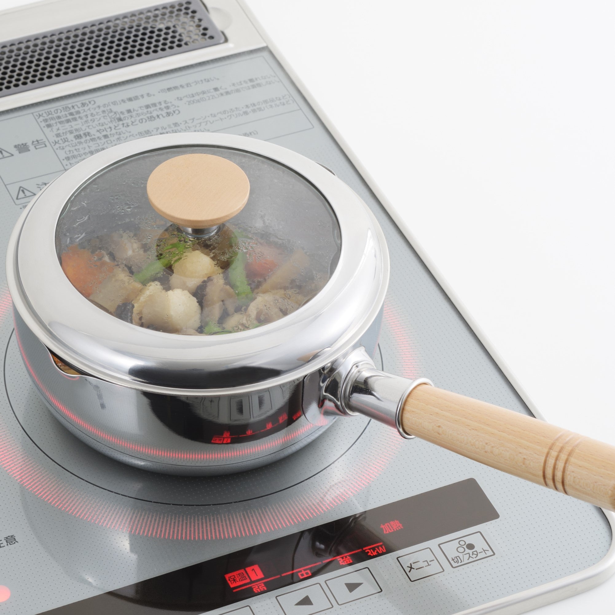 ヨシカワ 日本製 片手鍋 18cm 見える!木柄ソースパン ガス火・IH対応