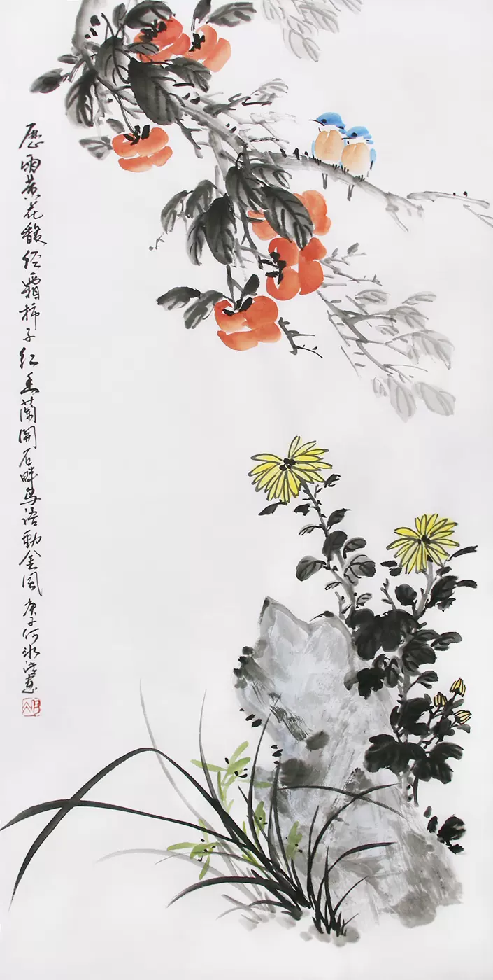 中国古美術・蘭竹之情三尺画芯・董卿印款・水墨画・純