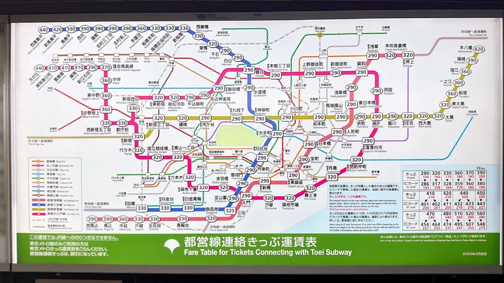 西日暮里 - 駅の運賃表