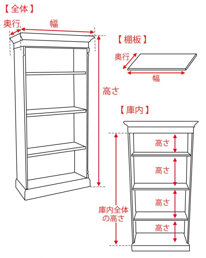 本棚から食器棚まで使えるアンティーク家具、木製のオープン