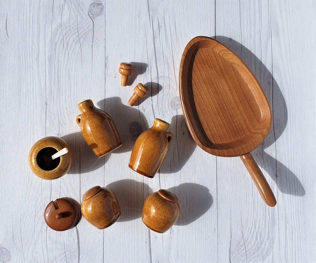 Jie Gantofta Swedish Mid Century 5 Piece Ceramic and Teak