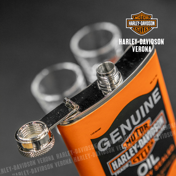 HARLEY-DAVIDSON® GENUINE OIL CAN ORANGE FLASK + GLASS SET