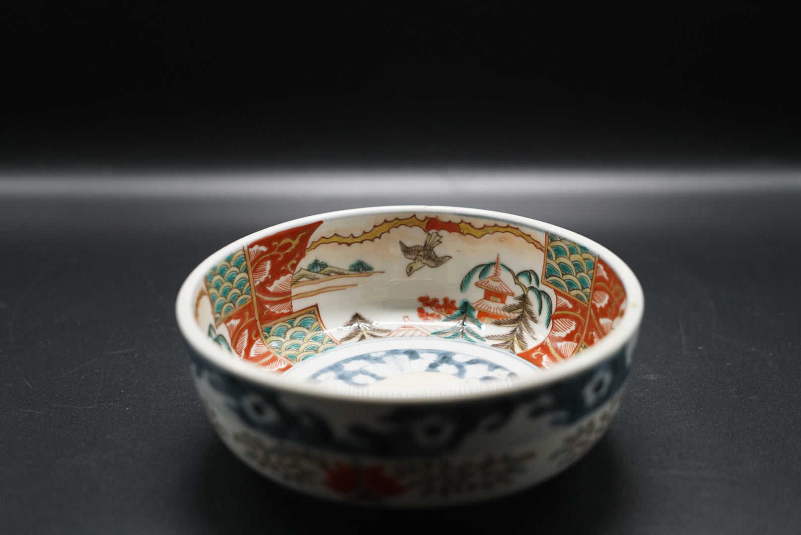 骨董 古伊万里 鉢 ③ 染錦 器 陶器 盛鉢 二重高台 伊万里 骨董 古