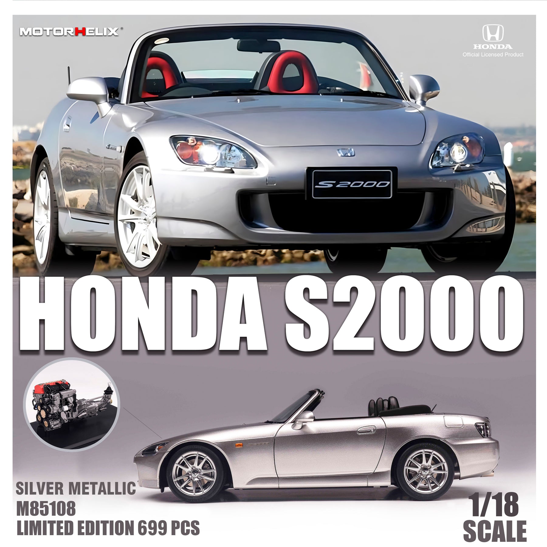 MOTORHELIX 1:18 Honda S2000 (AP2) - Silver – Horizon Diecast