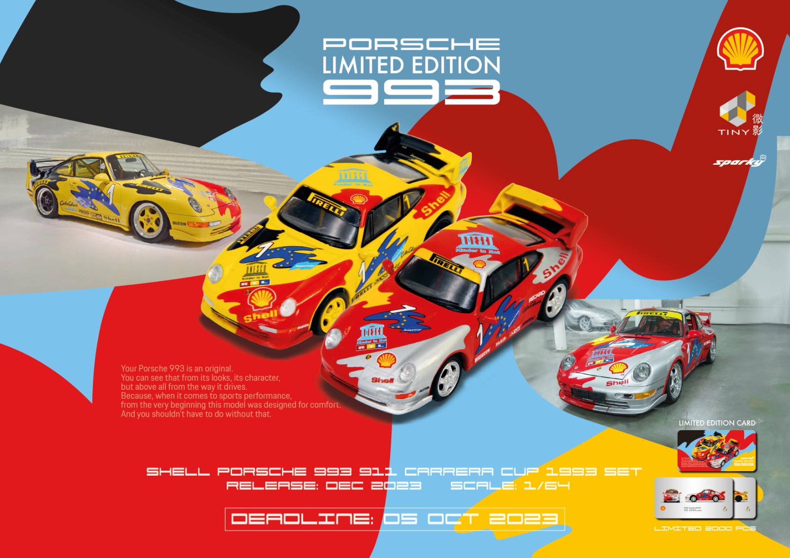 Sparky x Tiny 1:64 Porsche 911 Carrera Cup 1993 SHELL COMBO with