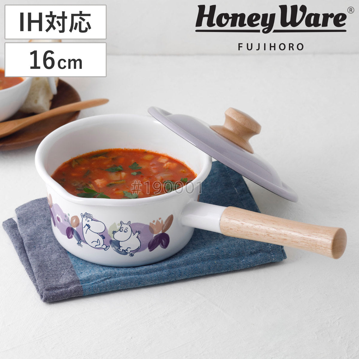 ソースパン 16cm IH対応 ムーミンフラワーガーデン 富士ホーロー 片手