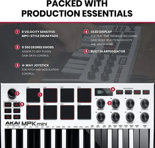 Akai Pro Mpk Mini Mk3 25 Teclas Usb Midi Teclado (blanco