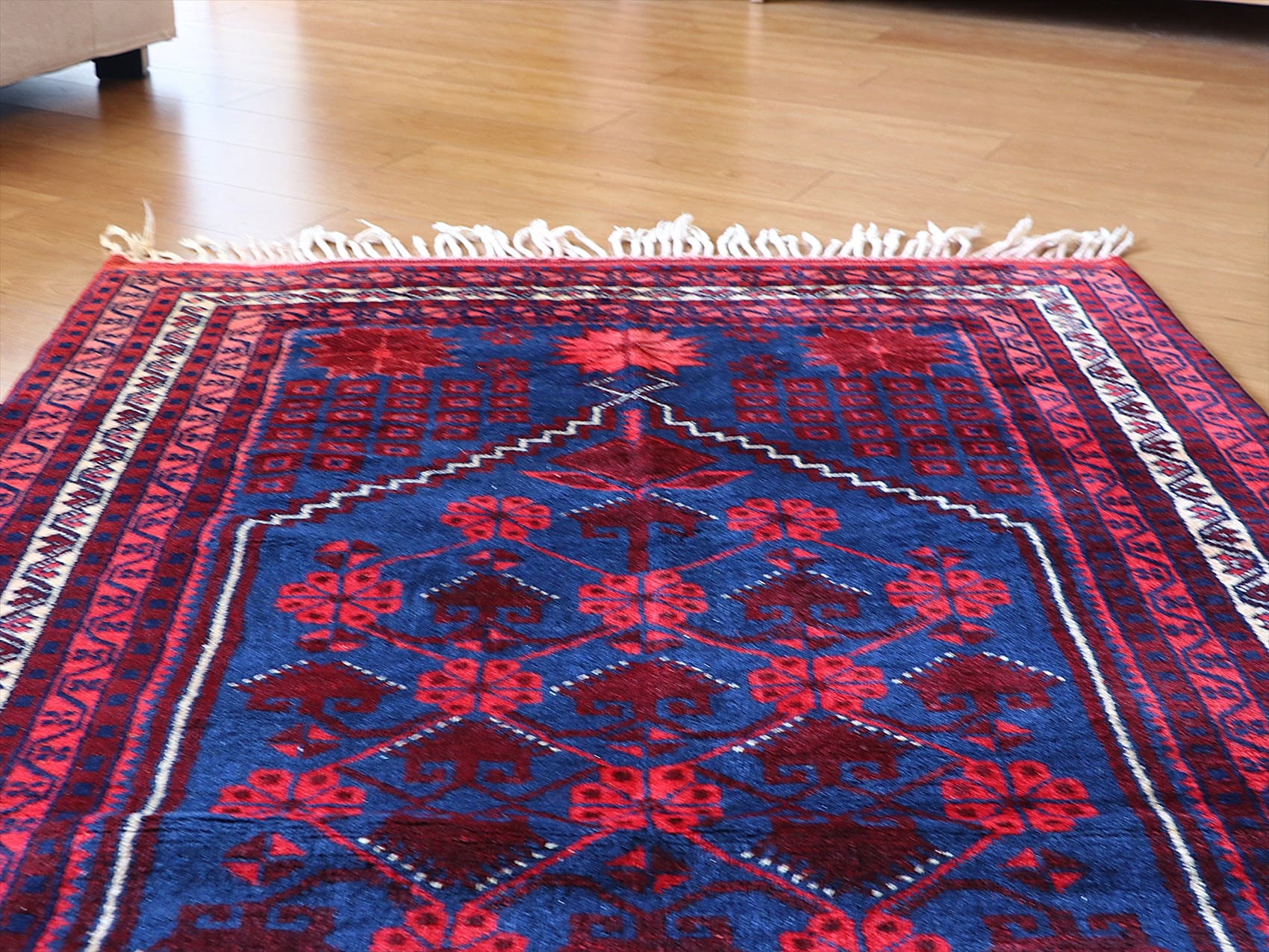 ヤージベディル トルコ絨毯/トライバルラグ191×113cm ブルー＆レッド