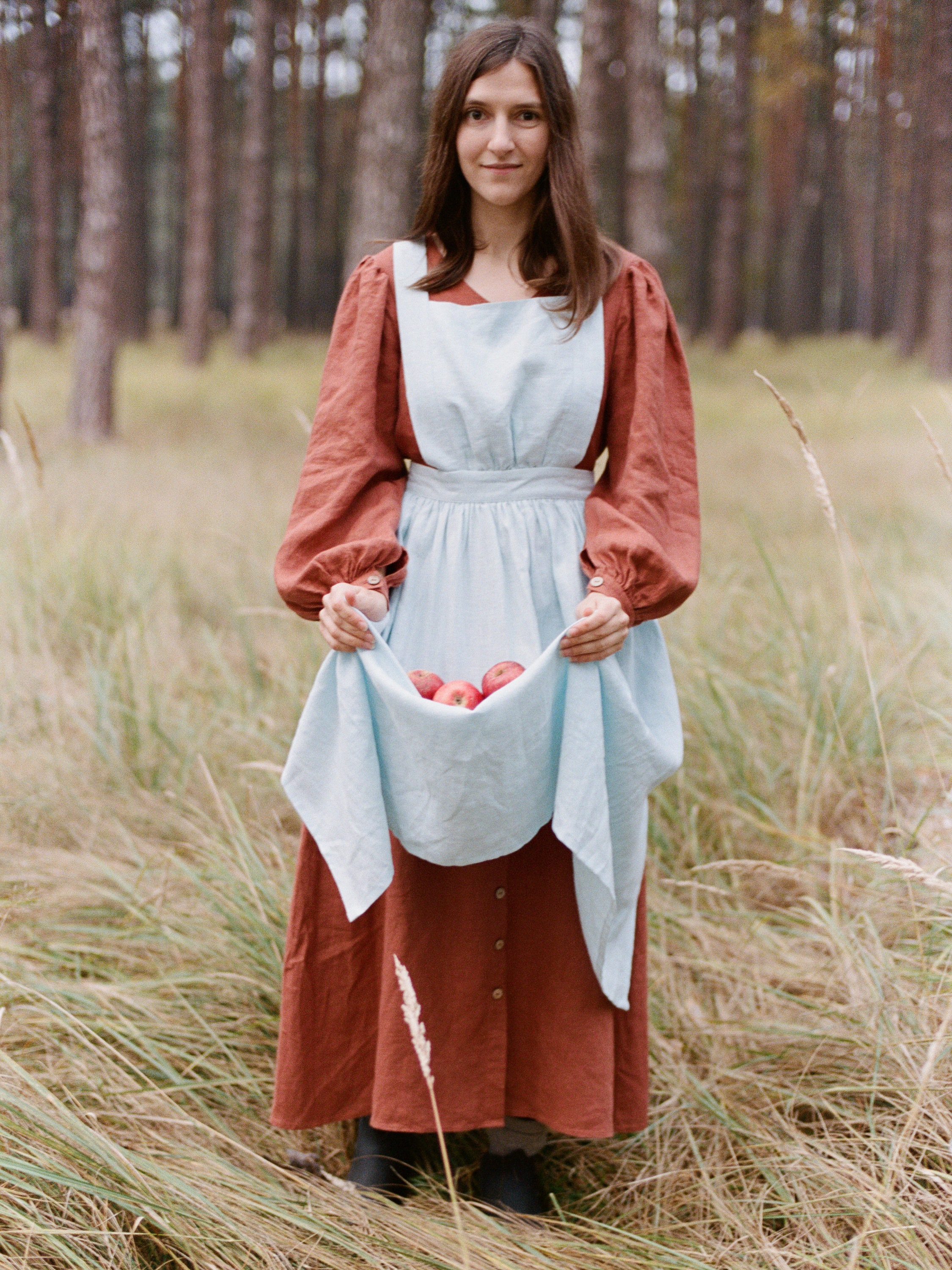 Edwardian Cross Back LINEN APRON, Victorian Maid Apron, Vintage
