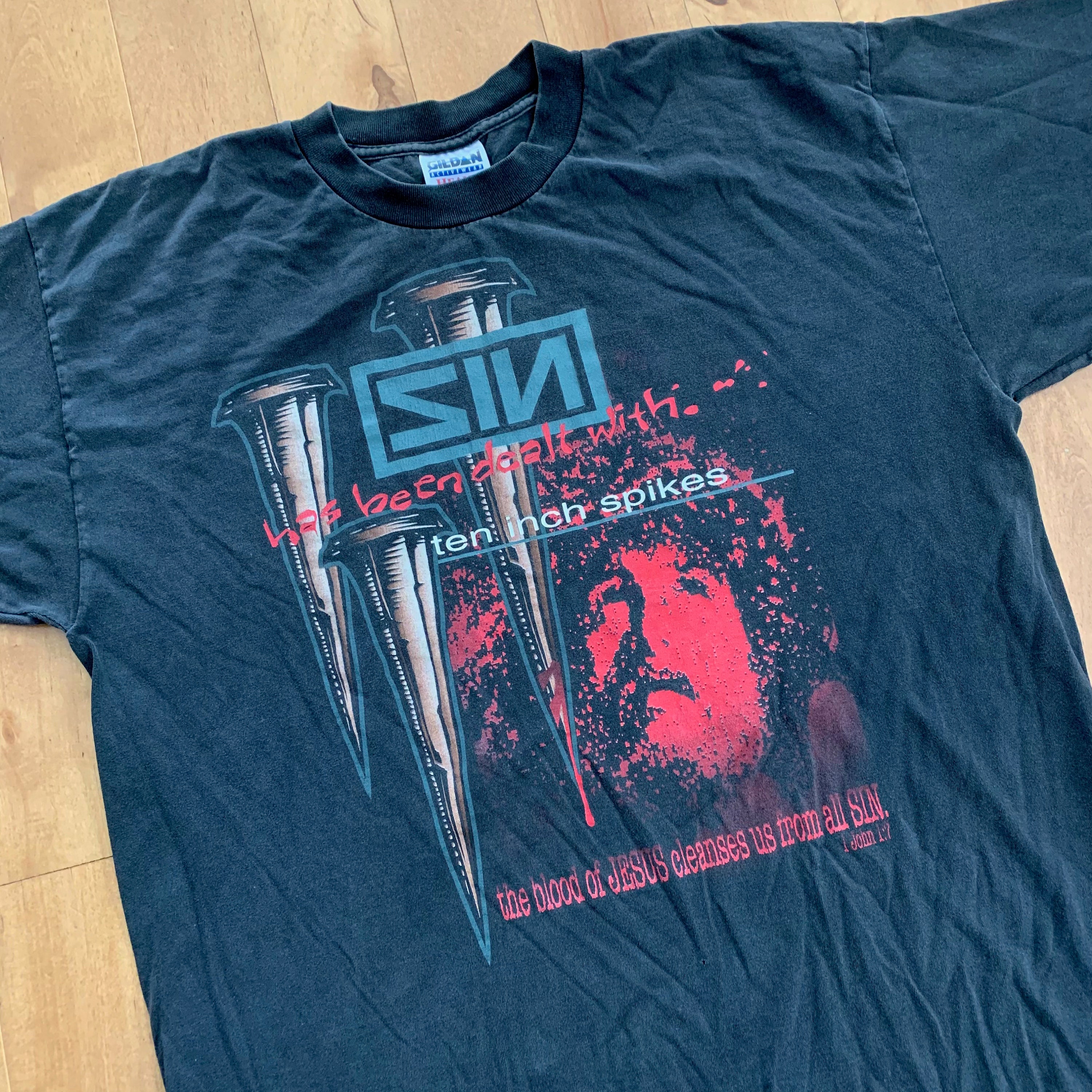 90s Sin Jesus Tee Nine Inch Nails Parody Ten Inch Spikes Vintage