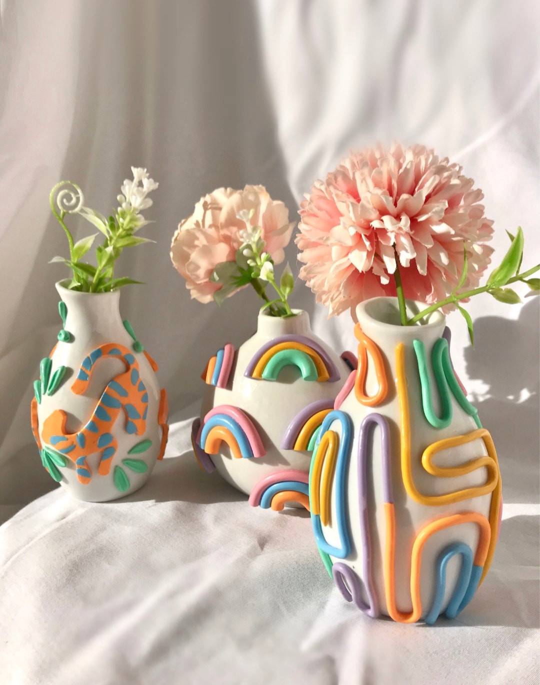 レトロな折衷的なカラフルなつぼみの花瓶/かわいい陶器の花瓶