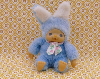 Vintage 1970 Heunec Blue Eyes Exclusive Monchhichi Rabbit Bunny